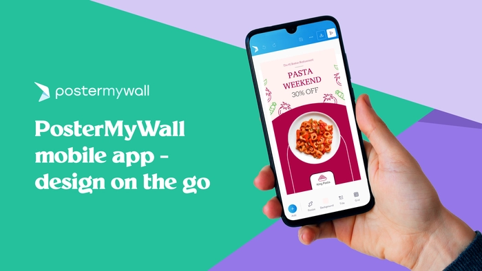 L'appli mobile PosterMyWall ouverte sur un téléphone