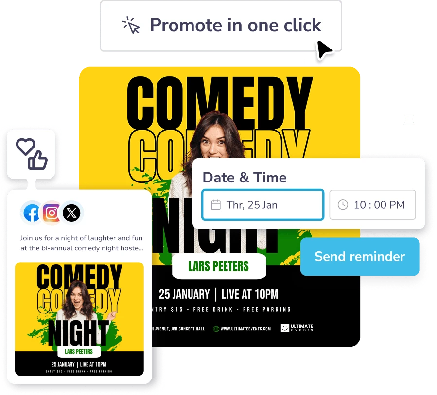 Promote with emails, socials, and more