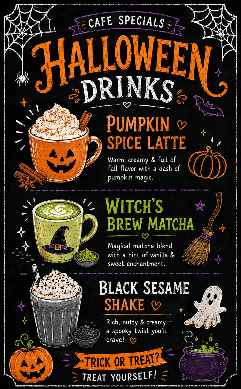 Halloween drinks menu board