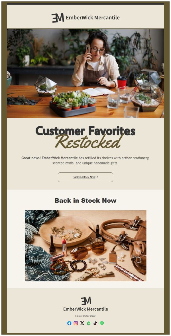 Back in stock Email Template 'Handmade Gifts' for Small Business