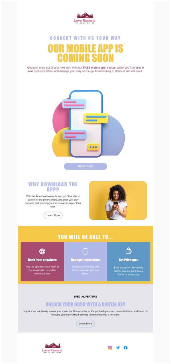 Coming Soon Email Template 'Exclusive Mobile App' for Hotels PosterMyWall