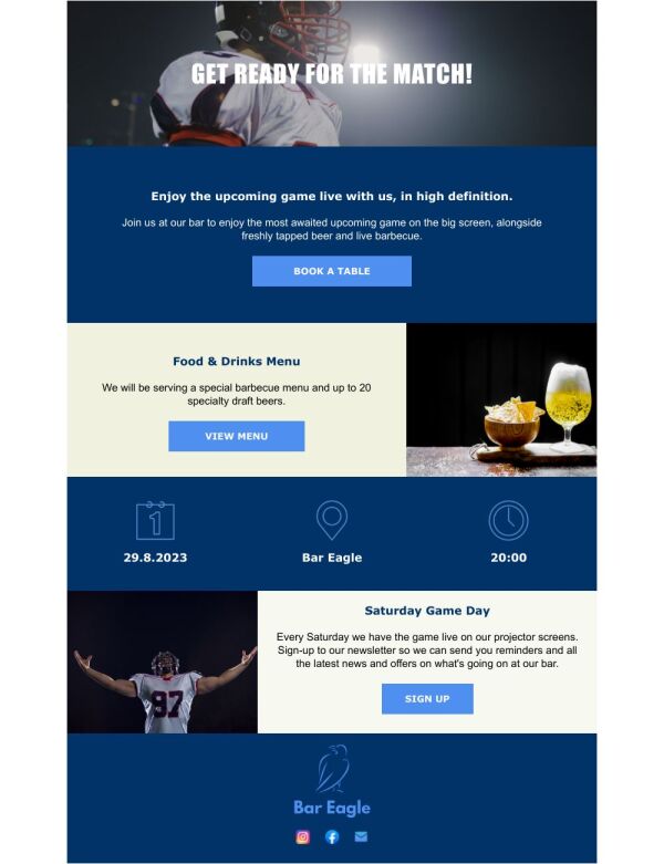 Coming Soon Email Template 'Match Screening' for Party | PosterMyWall