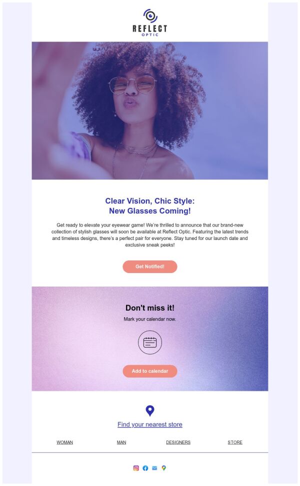 Coming soon Email Template 'New Glasses' for Retail