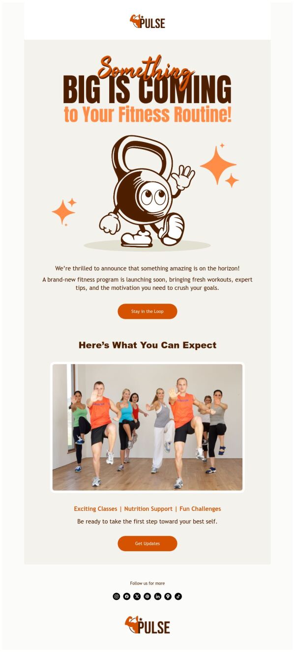 Coming In Routine Coming soon Email Template 'New Routine' for Fitness | PosterMyWall