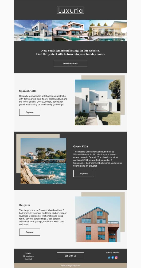 Coming Soon Email Template 'Villa Listings' for Realtors