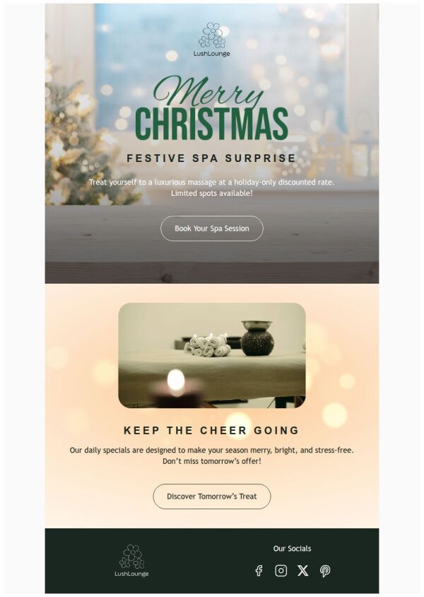 Daily Specials Email Template 'Festive Spa Surprise' for Christmas ...