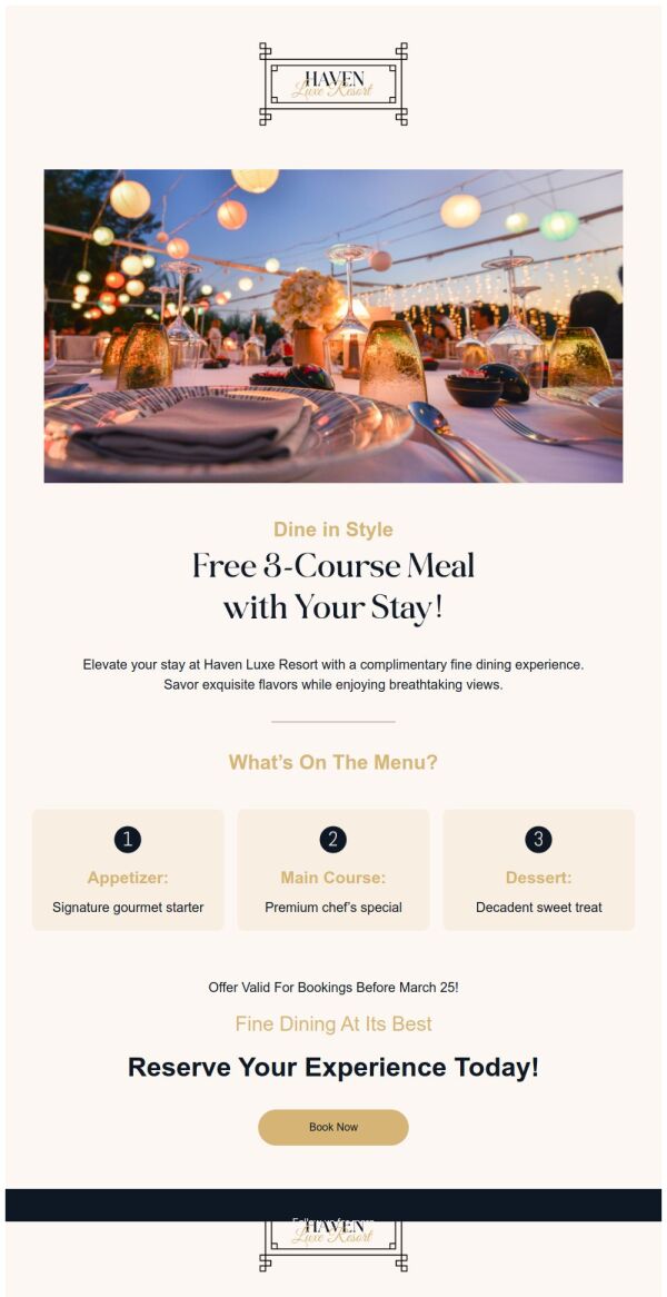 Daily Specials Email Template 'Fine Dining Experience' for Hotels ...