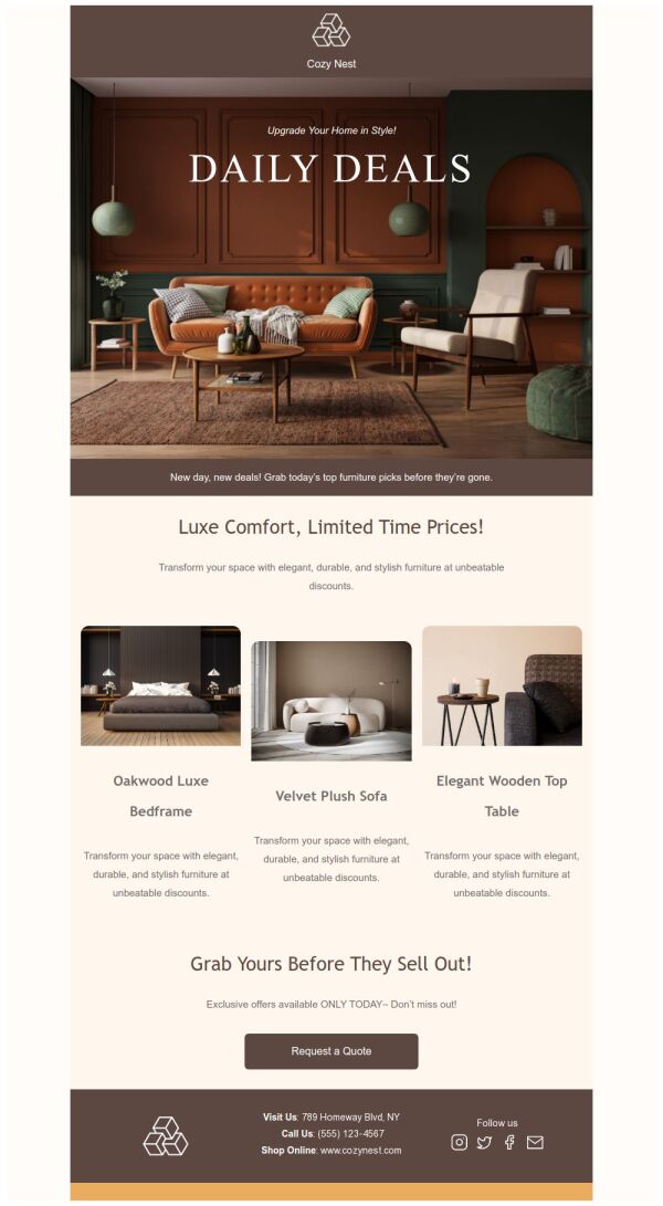 Daily Specials Email Template 'Furniture Deals' for Small Business ...