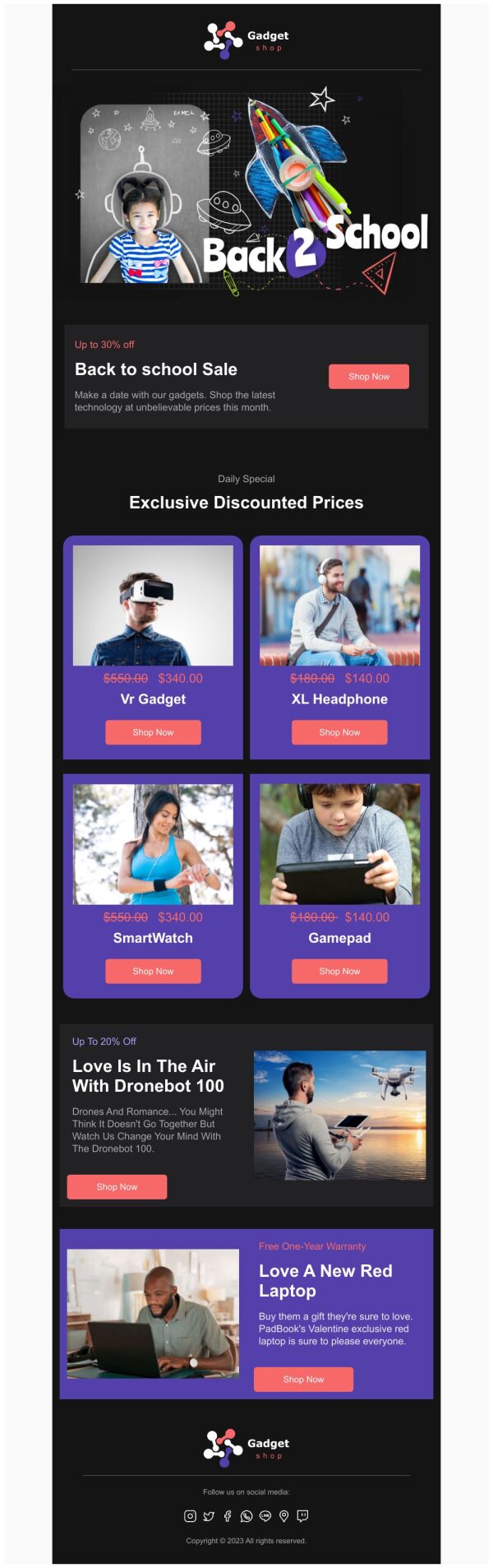 Daily Specials Email Template 'Gadget Shop' for Back to School ...