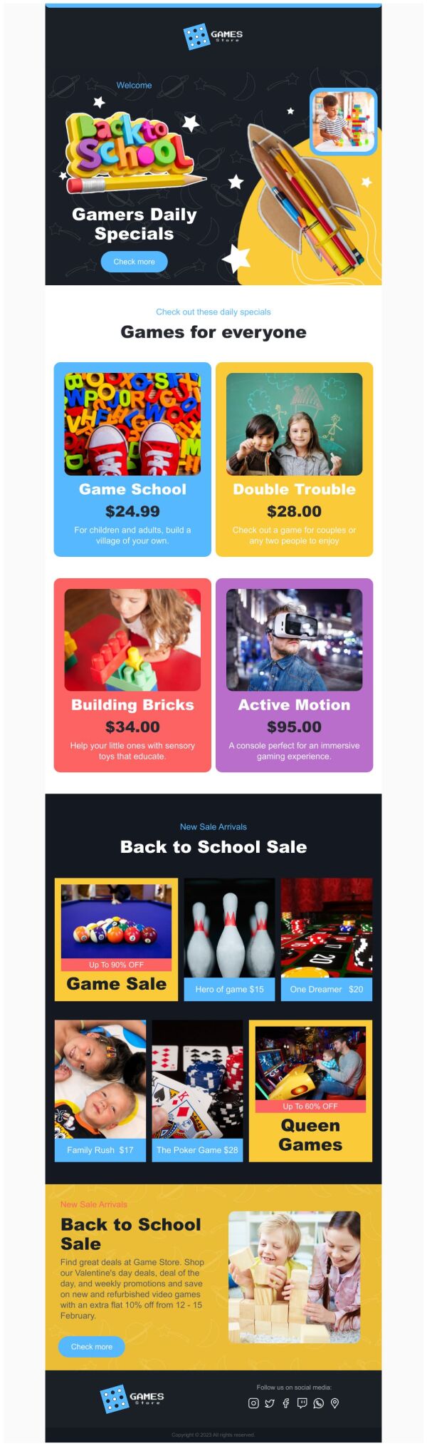 Daily Specials Email Template 'Games for Everyone' for Back to School ...