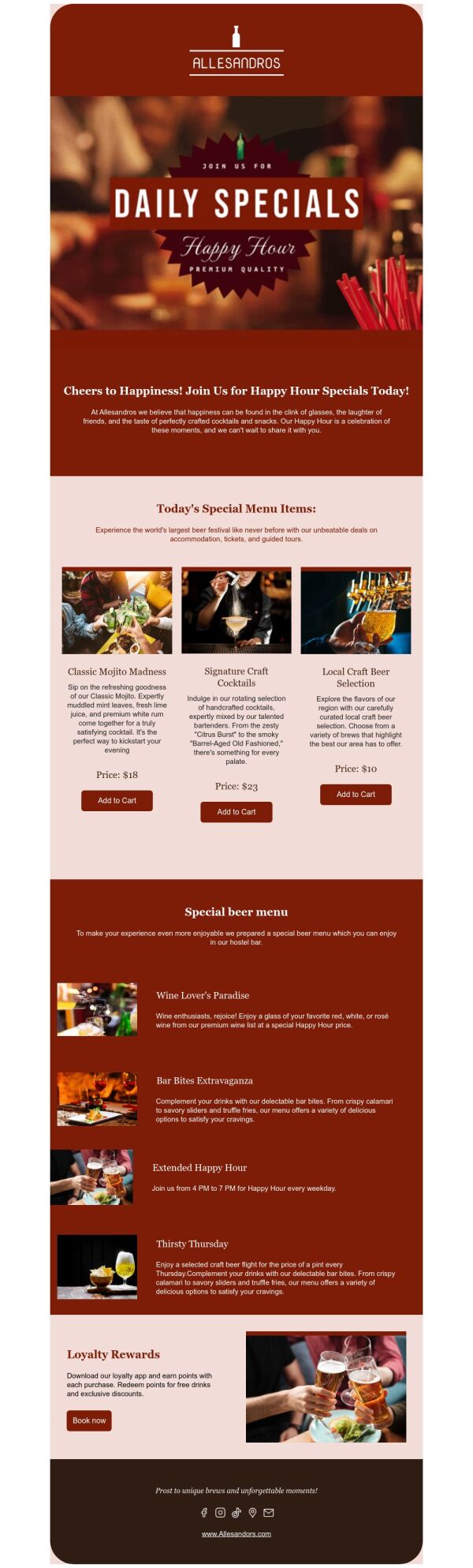 Daily Specials Email Template 'Happy Hour Celebrations' for Food ...