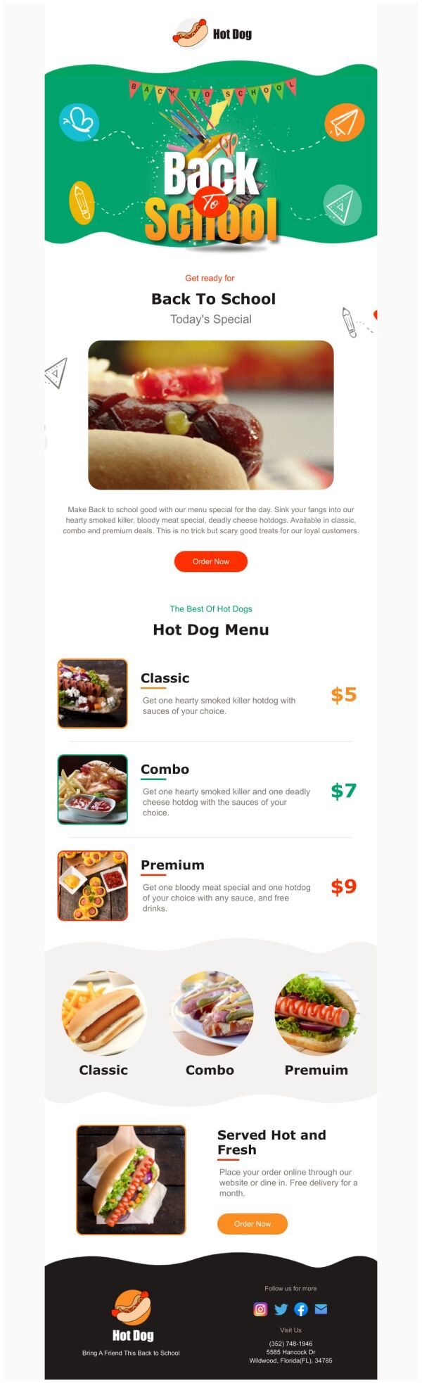 Daily Specials Email Template 'Hot Dog Menu' for Back to School ...