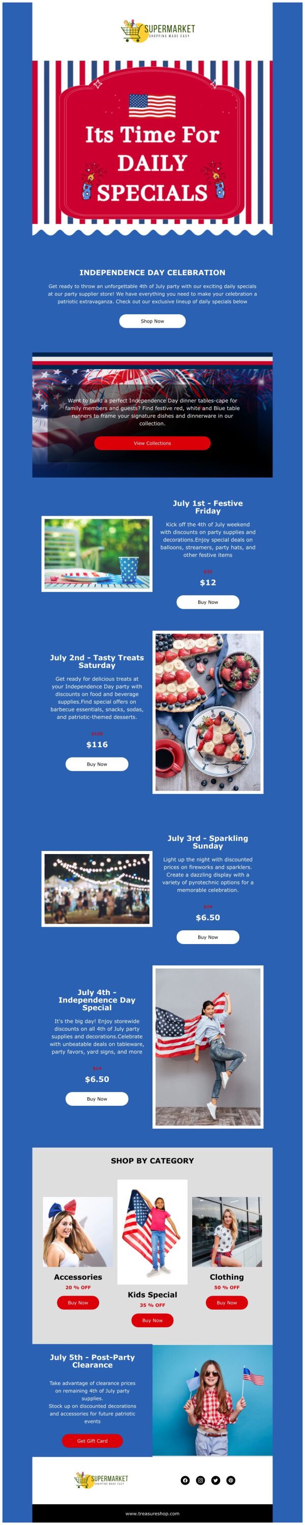 Daily Specials Email Template 'Party Supplier Store' for 4th of July