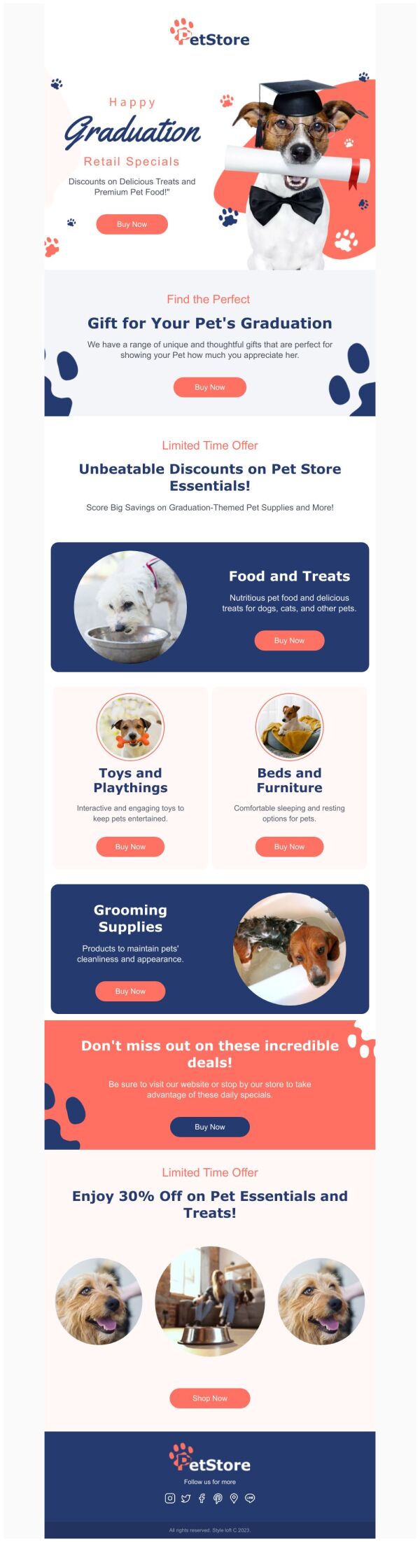 Daily Specials Email Template 'Pet Appreciation' for Graduation ...