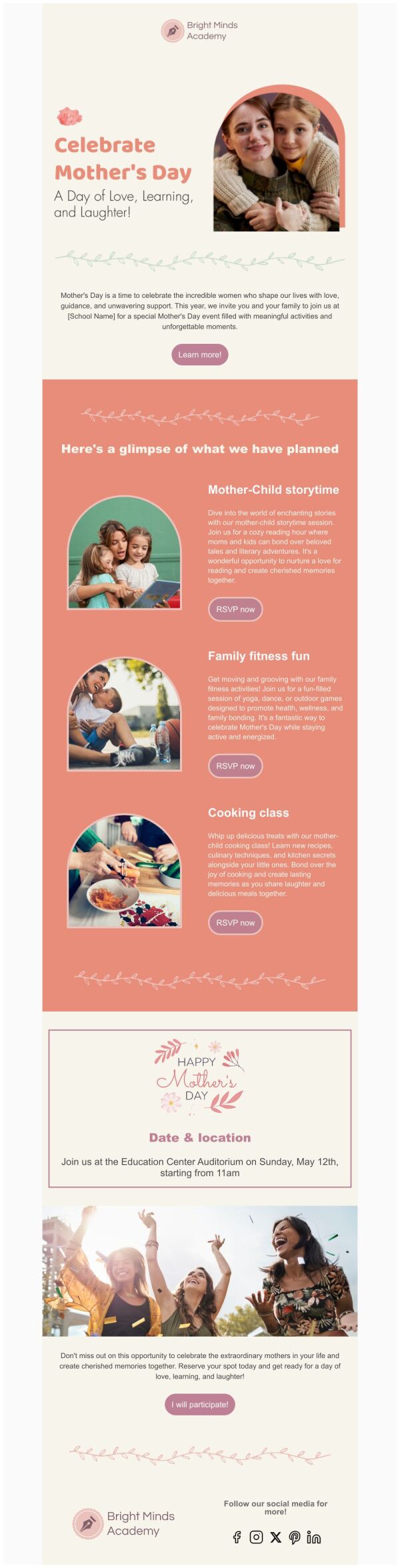 Event Promotion Email Template 'Auditorium Activity' for Mother's Day ...