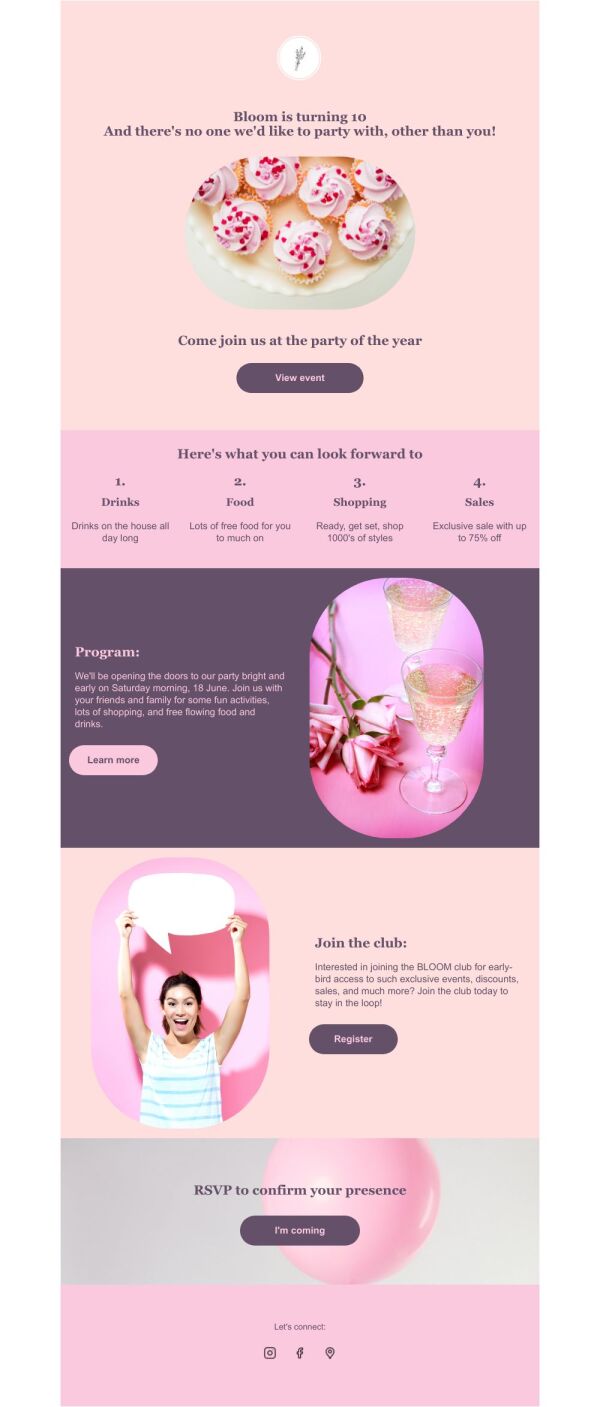 Event Promotion Email Template 'Birthday Itinerary' for Party ...