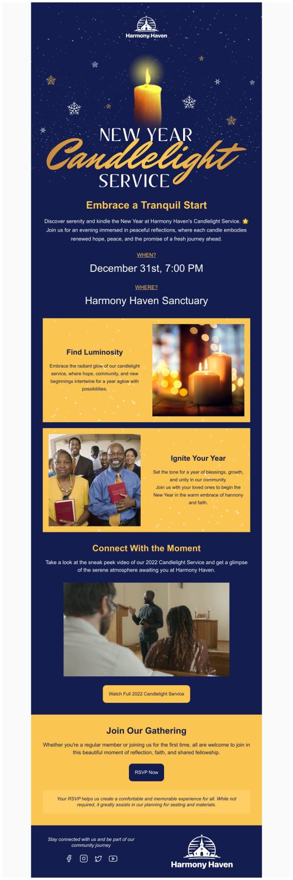 Event Promotion Email Template 'Candlelight Service' for New Year ...