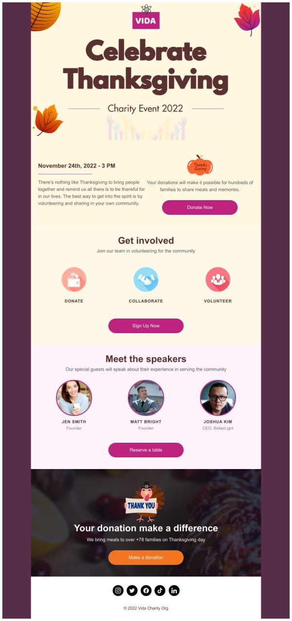 Event Promotion Email Template 'Charity Event' for Thanksgiving ...