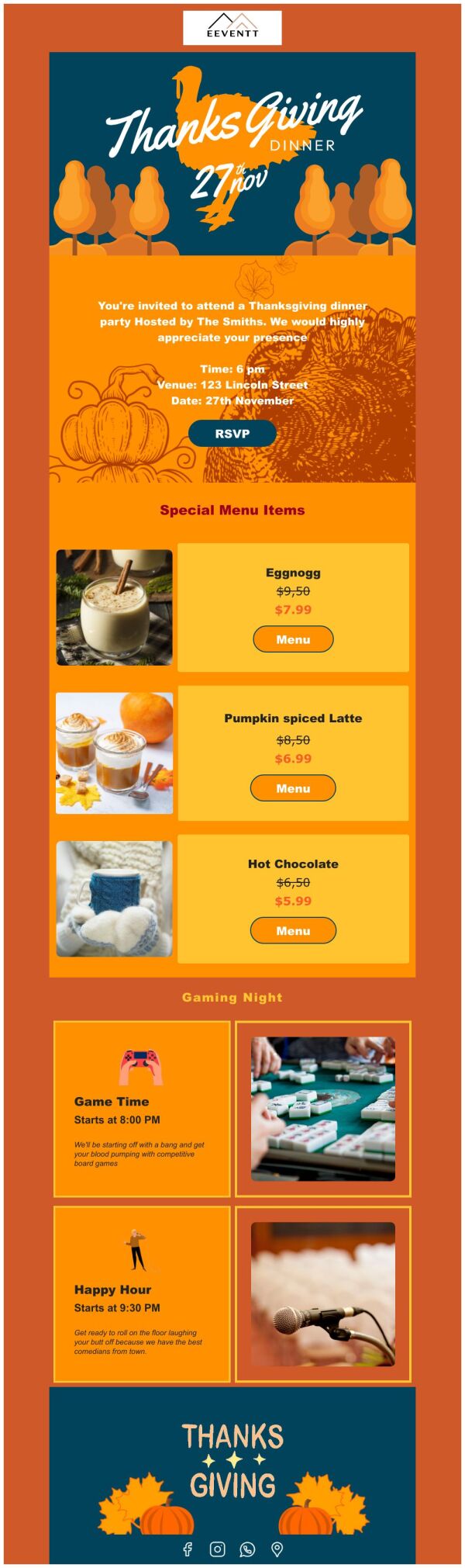 Event Promotion Email Template 'Dinner Party' for Thanksgiving ...