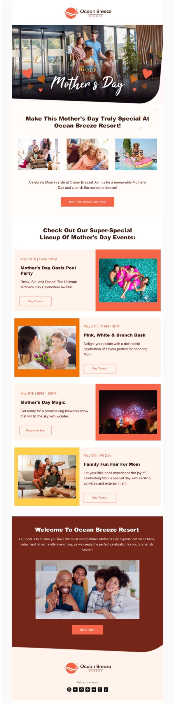 Event Promotion Email Template 'Enjoy At Resort' for Mother's Day ...