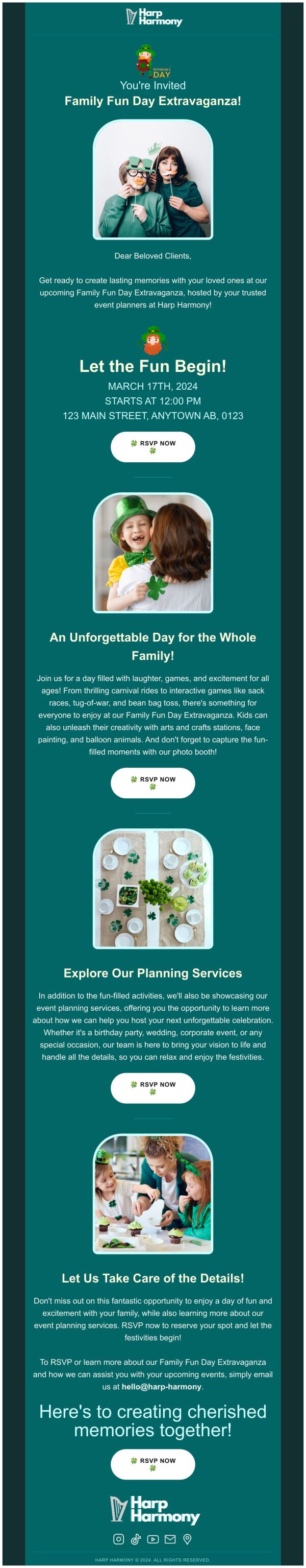 Event Promotion Email Template 'Family Fun Day' for St. Patrick's Day ...