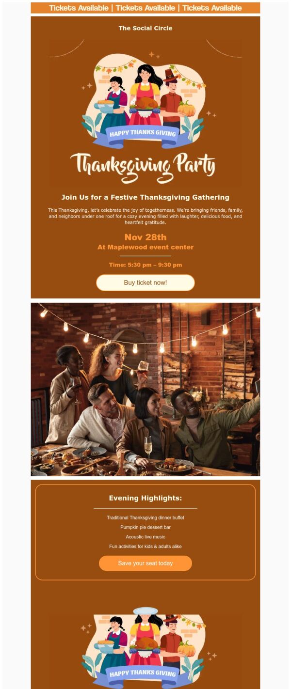 Event Promotion Email Template 'Festive Gathering' for Thanksgiving ...