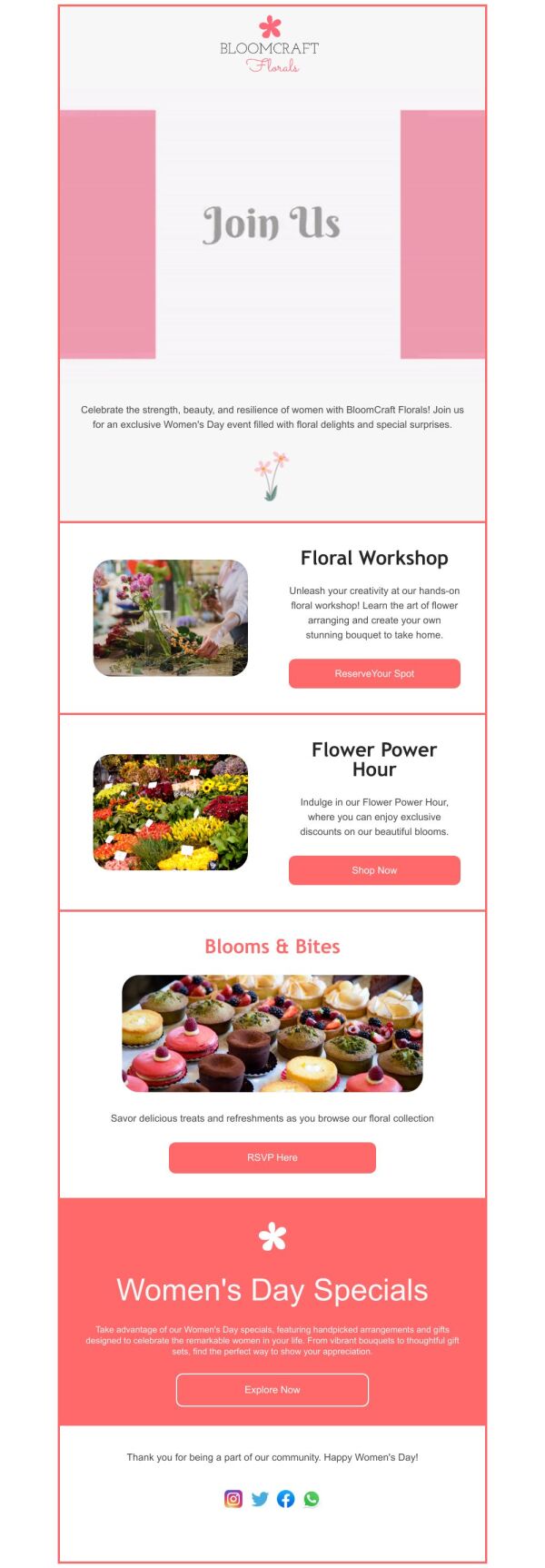 Event Promotion Email Template 'Floral Workshop' for Women's Day ...