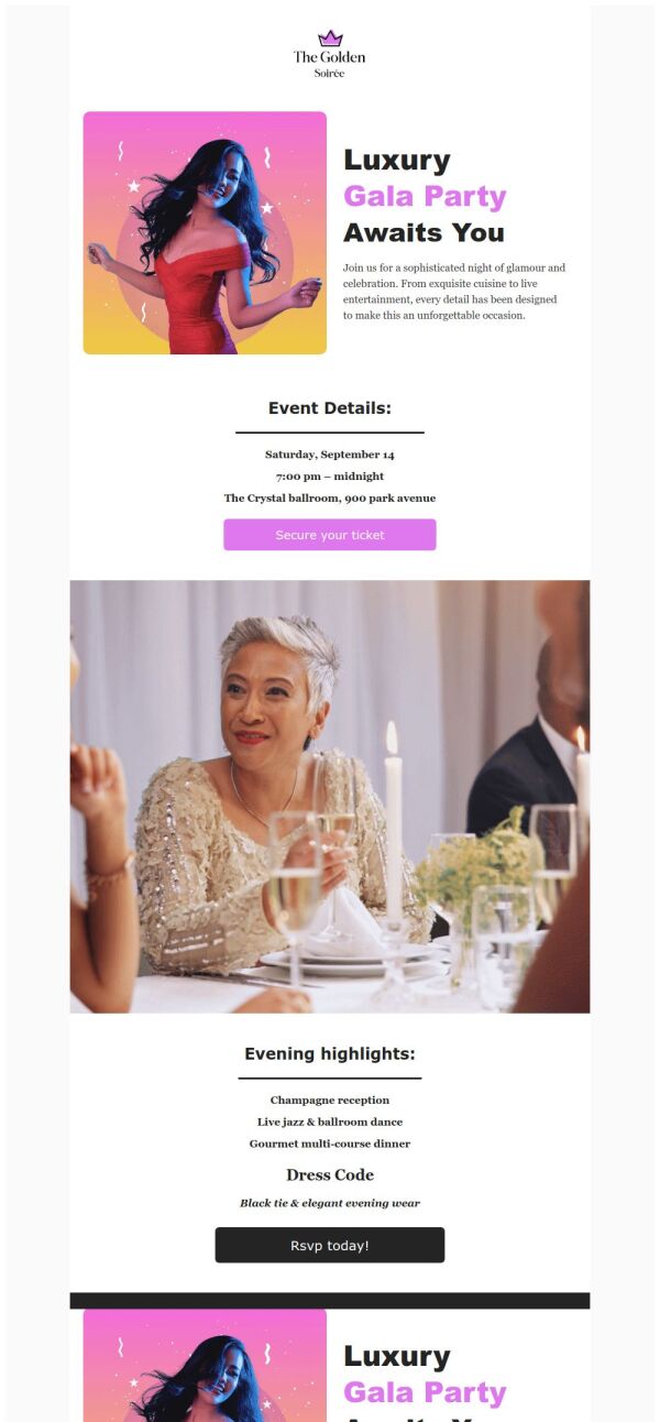 Event Promotion Email Template 'Gala Times' for Party | PosterMyWall