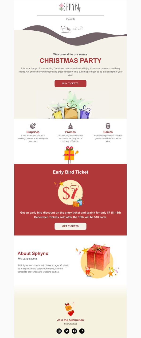 Event Promotion Email Template 'Jingles and Party' for Christmas