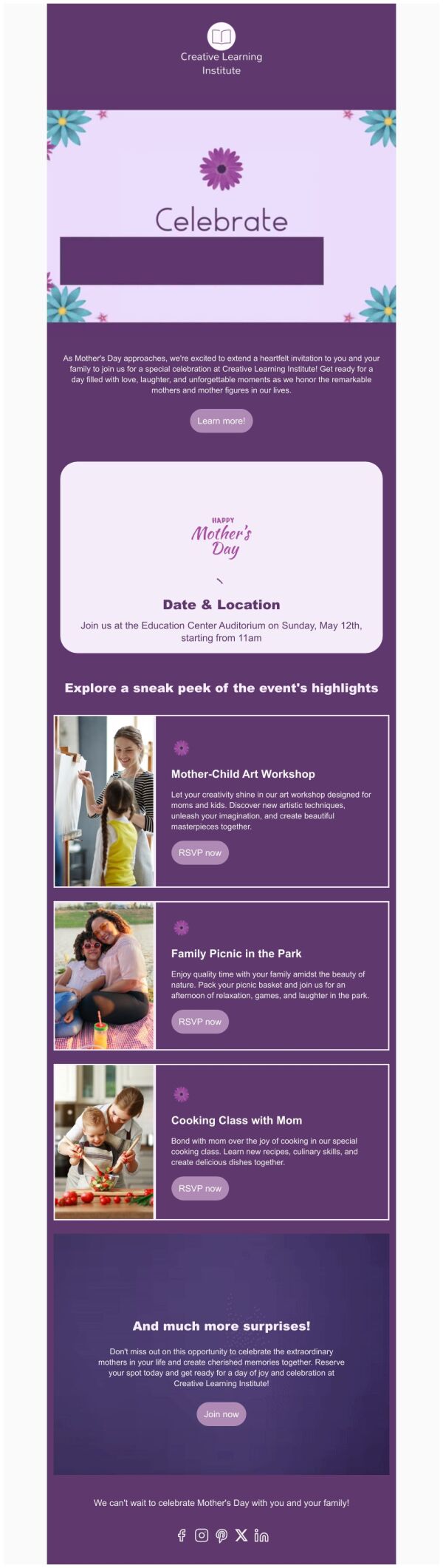Event Promotion Email Template 'Learning Institute Invitation' for ...