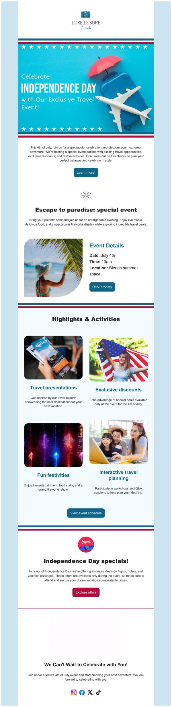 Event Promotion Email Template 'Luxe Leisure' for 4th of July ...