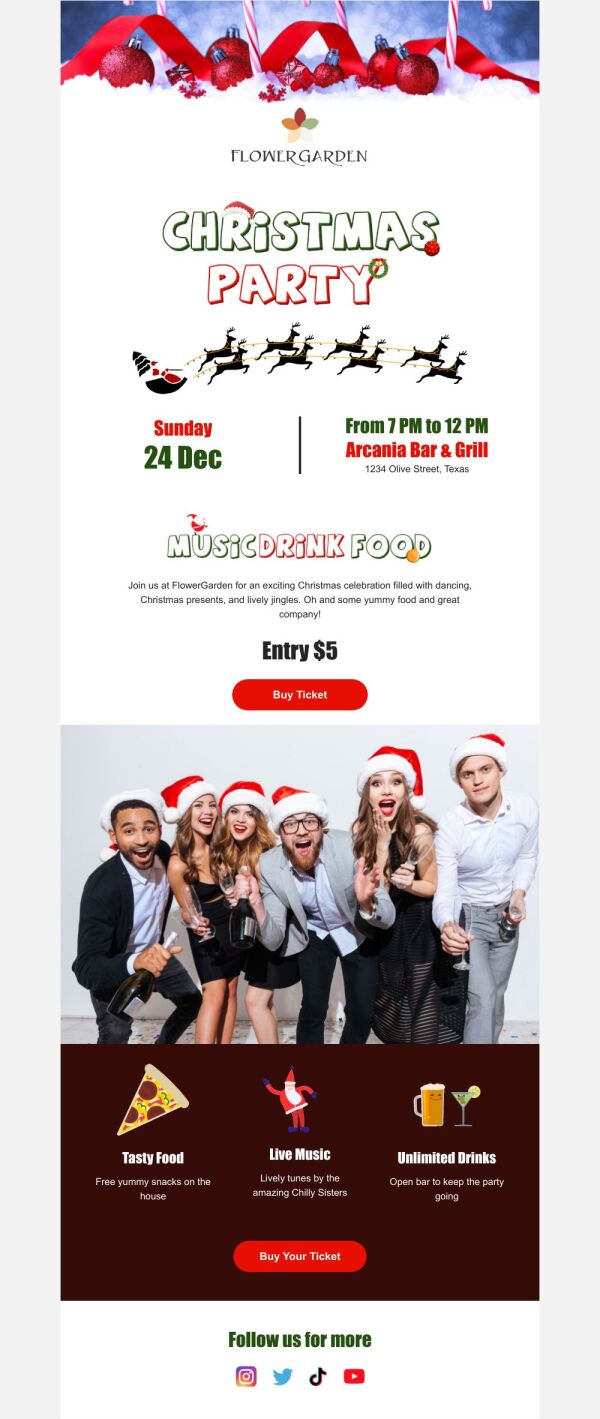 Event Promotion Email Template 'Music, Drink, Food Party' for Christmas ...