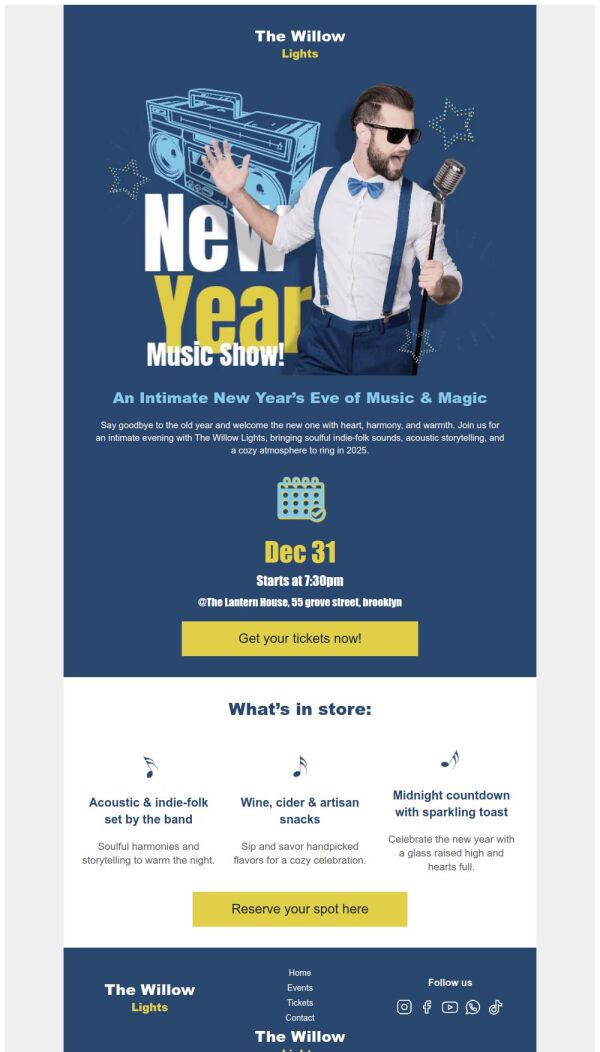 Event Promotion Email Template 'Music and Magic' for New Year ...