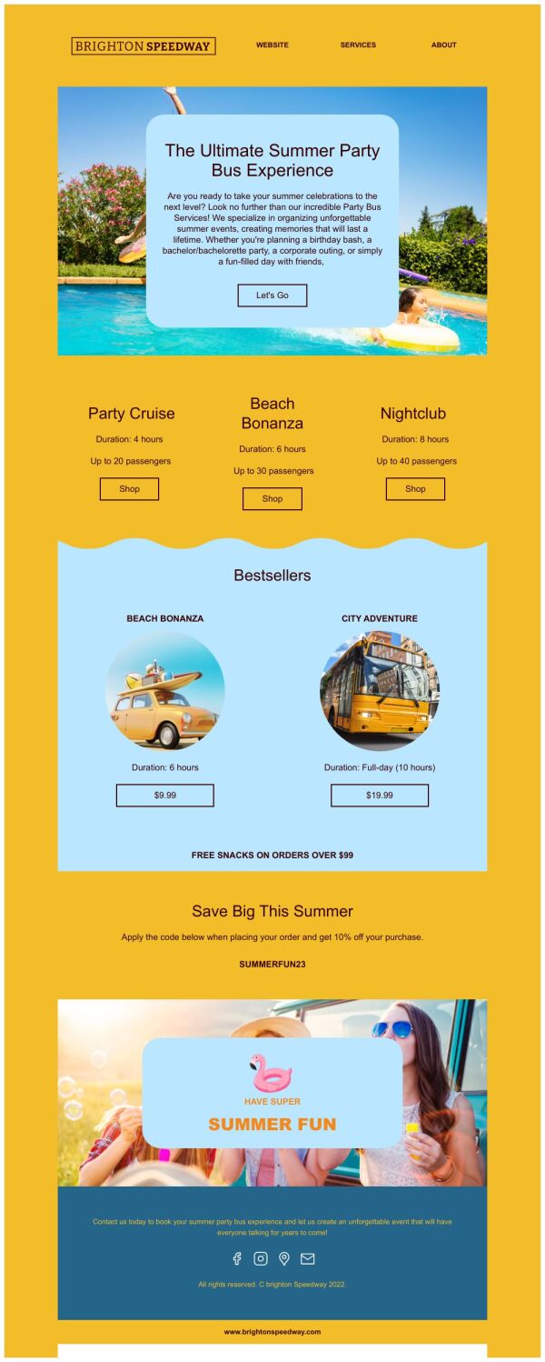 Event Promotion Email Template 'Party Bus Experience' for Summer ...