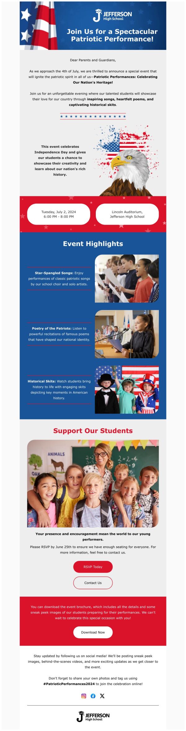 Event Promotion Email Template 'Patriotic Performance' for 4th of July ...
