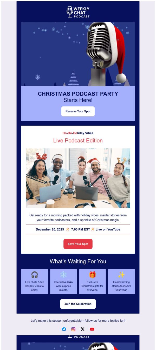 Event Promotion Email Template 'Podcast Party' for Christmas | PosterMyWall
