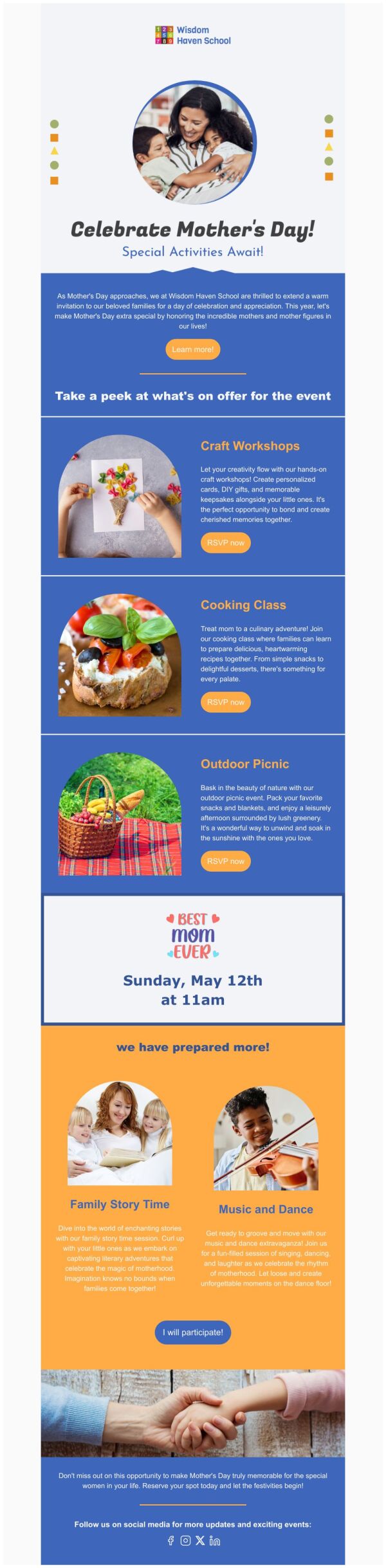 Event Promotion Email Template 'School Activity' for Mother's Day ...