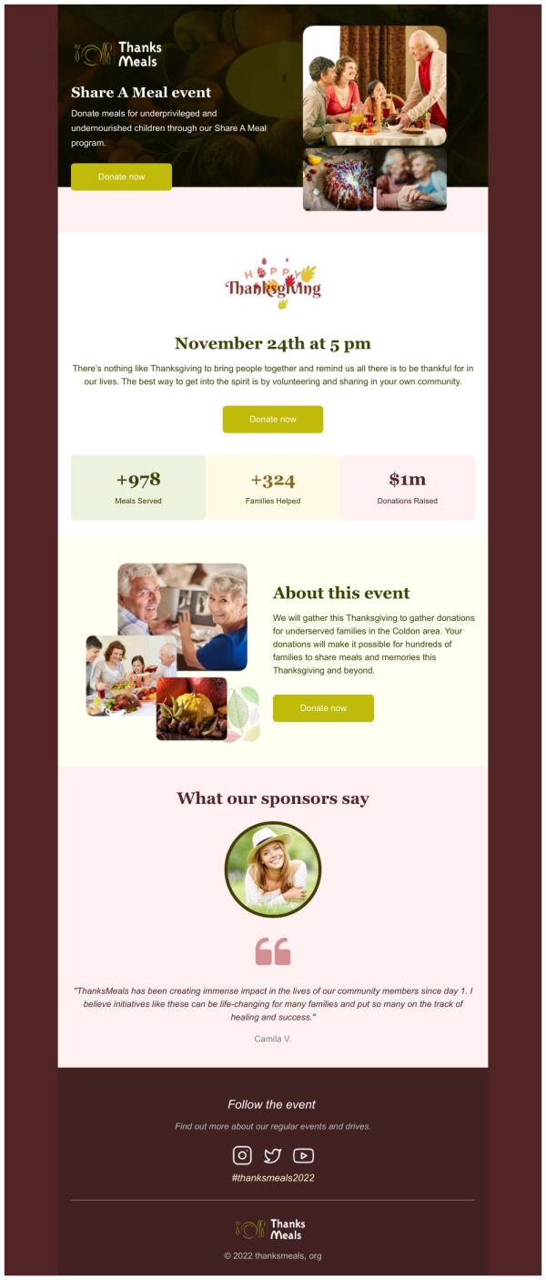 Event Promotion Email Template 'Share A Meal' for Thanksgiving ...