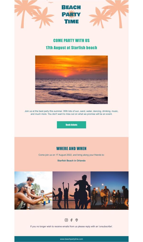 Event Promotion Email Template 'Summer Beach' for Party | PosterMyWall