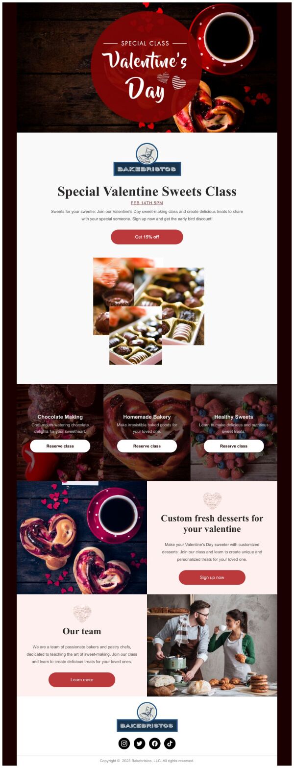 Event Promotion Email Template 'Sweets Class' for Valentine's Day ...