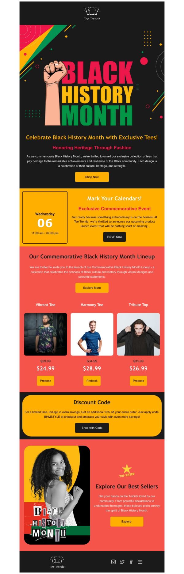 Event Promotion Email Template 'Tees Collection' for Black History ...