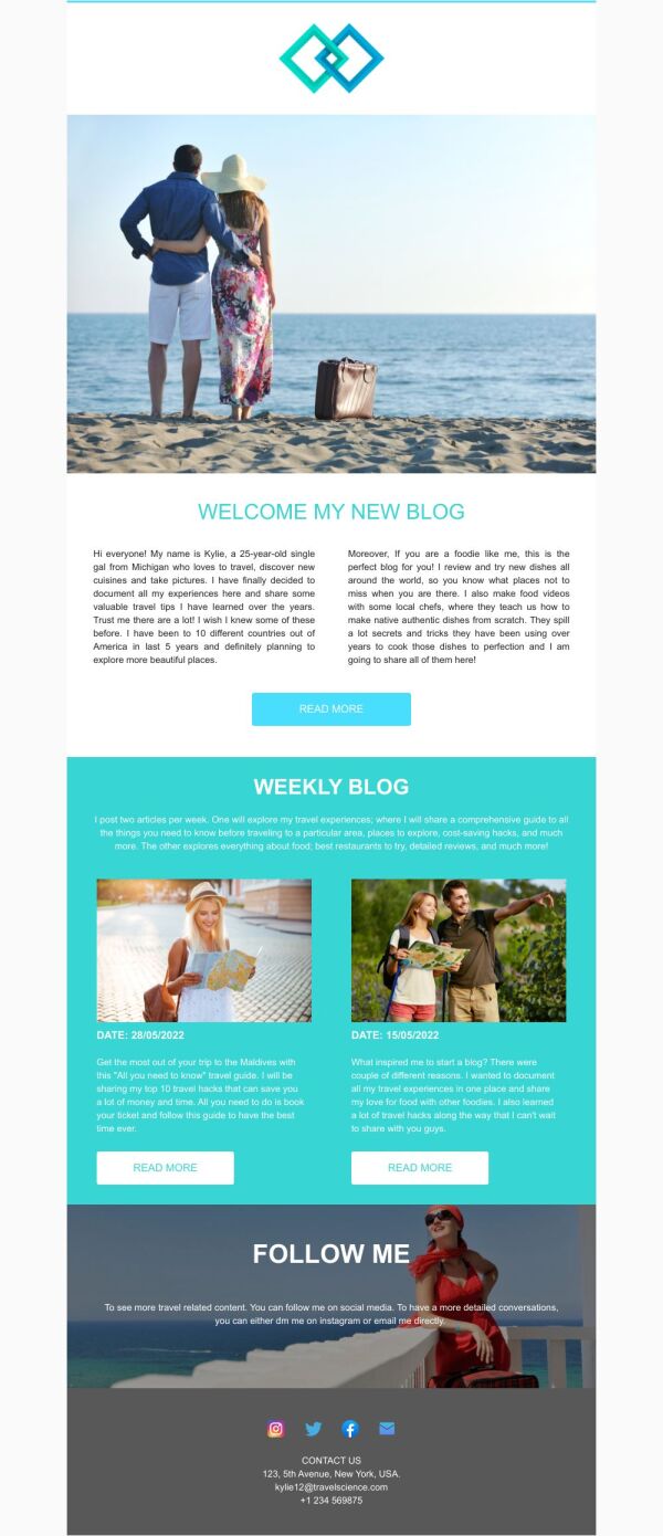 Event Promotion Email Template 'Weekly Travel Blog' for Publications ...