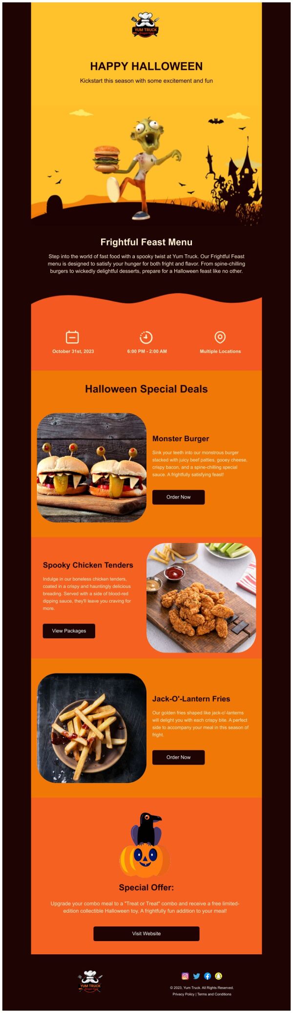 Event Promotion Email Template 'Yum Truck' for Halloween | PosterMyWall