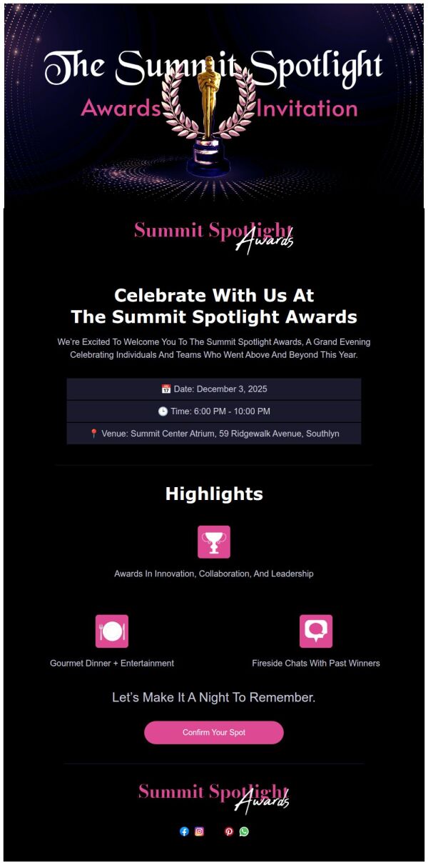 Event Schedule Email Template 'Awards Summit' for Corporate | PosterMyWall