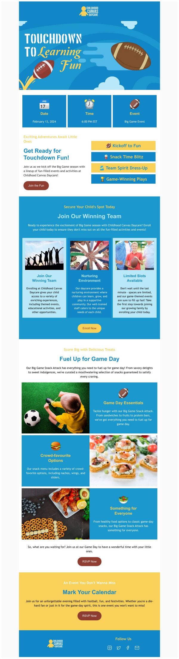 Event Schedule Email Template 'Big Game Fun' for Small Business ...