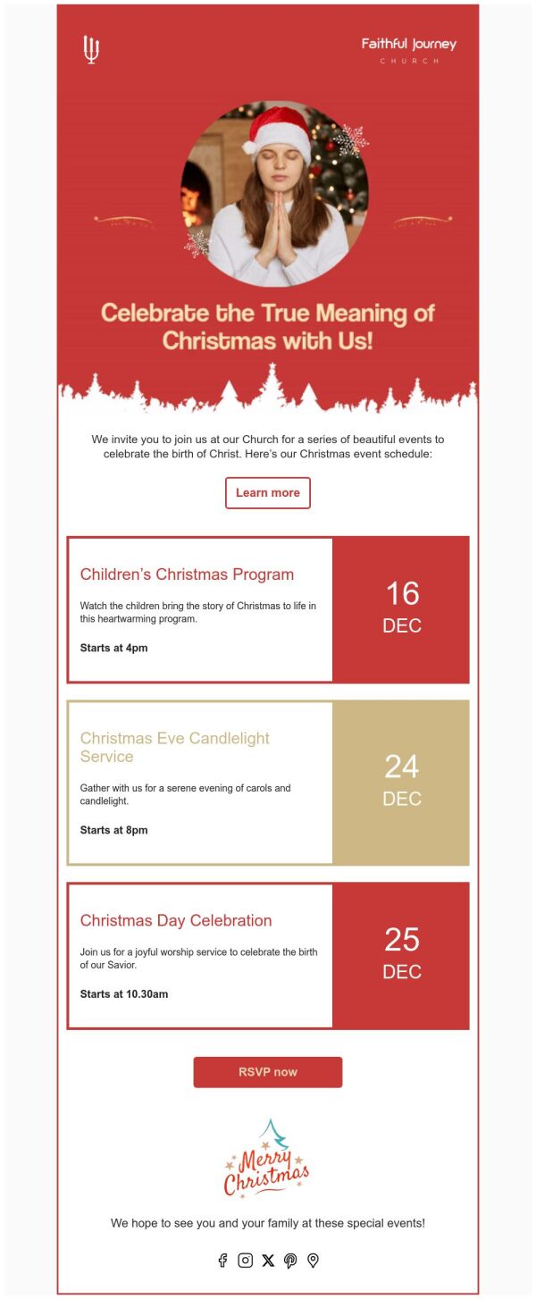 Event Schedule Email Template 'Celebrations' for Christmas | PosterMyWall