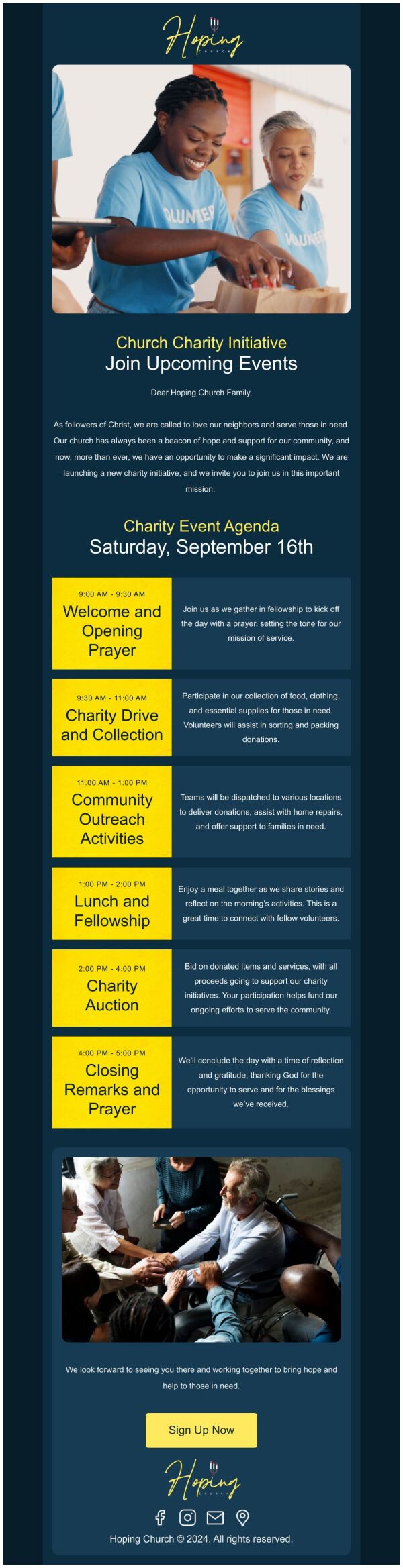 Event Schedule Email Template 'Charity Drive' for Church | PosterMyWall