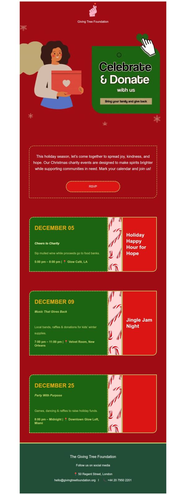 Event Schedule Email Template 'Cheers to Charity' for Christmas ...