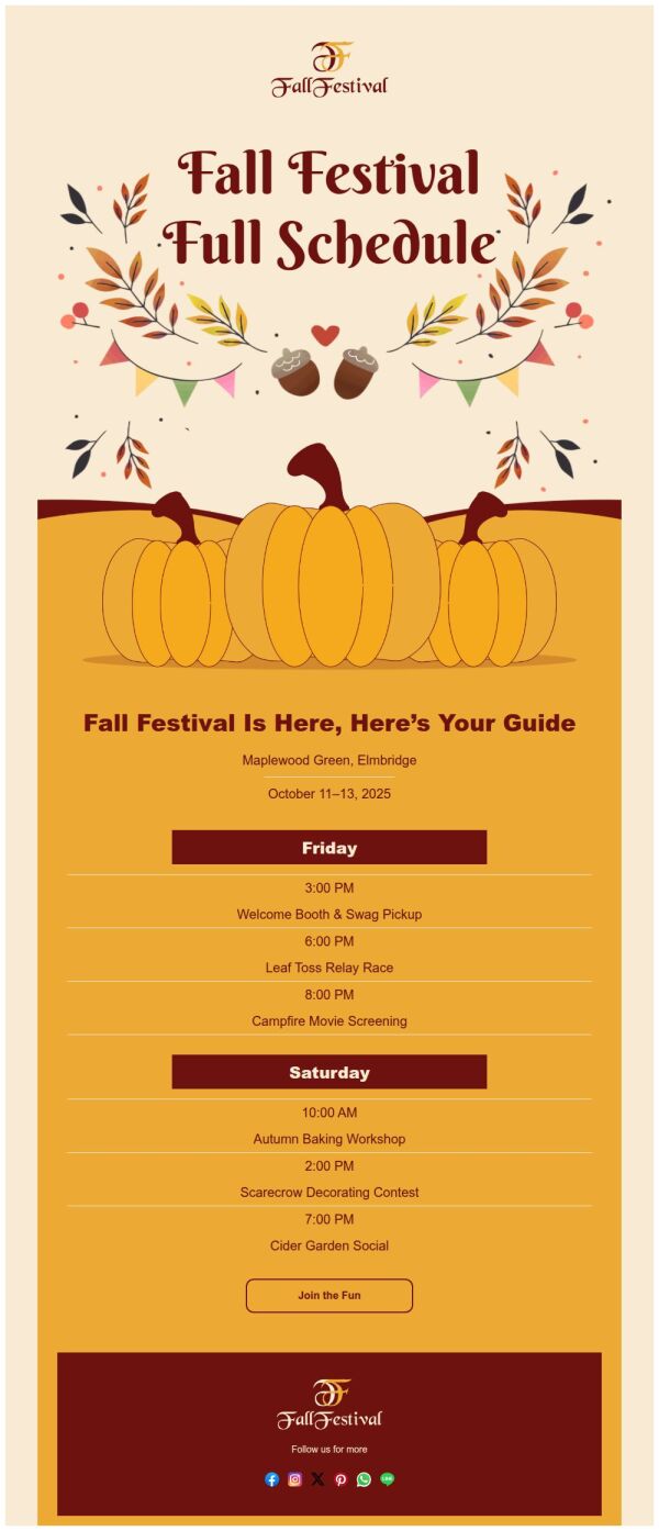 Event Schedule Email Template 'Contests and Activities' for Fall ...