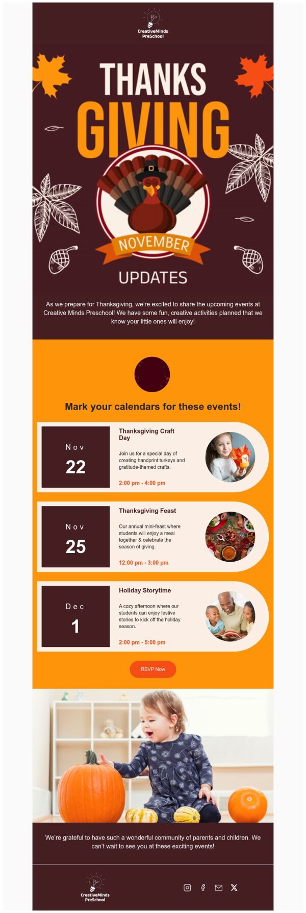Event Schedule Email Template 'Creative Activities' for Thanksgiving ...